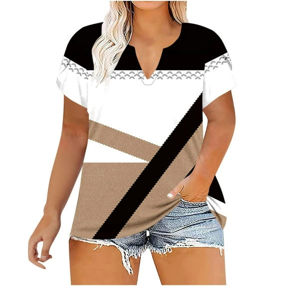 Plus Size Tops for Women Summer Casual Neck T Shirts Leaf Sleeve Fashion Loose Blouse