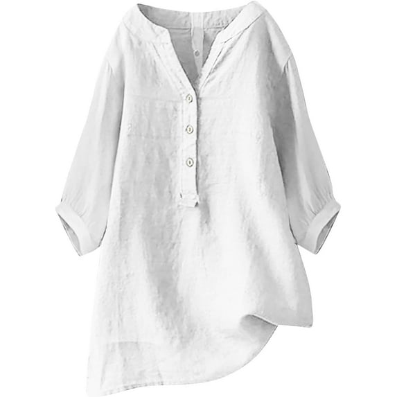 Plus Size Tops for Women Summer Loose Casual Button Stand Up Collar Half Sleeve T Shirts Solid Color Trendy Blouses