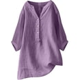 thumbnail image 1 of Plus Size Tops for Women Summer Loose Casual Button Stand Up Collar Half Sleeve T Shirts Solid Color Trendy Blouses, 1 of 5
