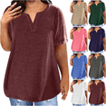 thumbnail image 1 of Plus Size Tops for Women Summer Top Loose Fit Tee Shirts V Neck Short Sleeve Blouse Spring Tops for Women Wine 5XL, 1 of 6