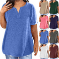 thumbnail image 1 of Plus Size Tops for Women Summer Top Loose Fit Tee Shirts V Neck Short Sleeve Blouse Summer Tops for Women Blue 4XL, 1 of 6