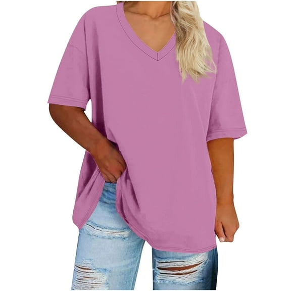 Plus Size Tops for Women Summer Top V Neck Short Sleeve Blouse Loose Shirts Tunic Tops