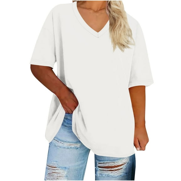 Plus Size Tops for Women Summer Top V Neck Short Sleeve Blouse Loose Shirts Tunic Tops