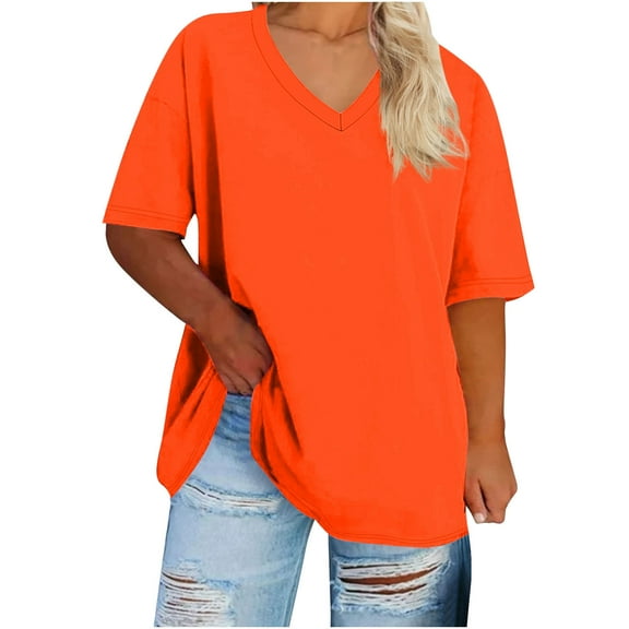 Plus Size Tops for Women Summer Top V Neck Short Sleeve Blouse Loose Shirts Tunic Tops