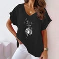 thumbnail image 1 of Plus Size Tops for Women Sunflower Print V-neck Cotton And Hemp Casual Short Sleeved T-shirt, 1 of 6