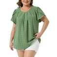 thumbnail image 1 of Agnes Orinda Women's Plus Size Easter Tops Swiss Dot Crew Neck Short Tulip Sleeve Shirts Front Pleated Summer Blouse 2X Green, 1 of 5