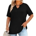 thumbnail image 1 of Plus Size Tops for Women Trendy Keyhole Crewneck Shirts Basic Solid Short Sleeve Casual Summer Holiday Clothing, 1 of 7