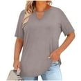 thumbnail image 1 of Plus Size Tops for Women Trendy Keyhole Crewneck Shirts Basic Solid Short Sleeve Casual Summer Holiday Clothing, 1 of 7