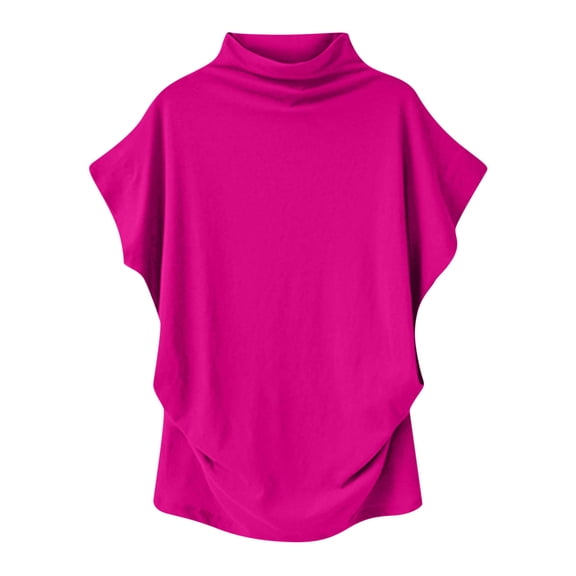 Plus Size Tops for Women Trendy Mock Neck Short Batwing Sleeve Blouses Ladies Elegant Dressy Solid Color Pullover Loose Business Workwear T Shirts