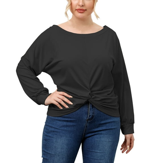 Plus Size Tops for Women Trendy Round Neck Long Sleeve T Shirts Casual Loose Comfy Ladies Going out Blouse Tees