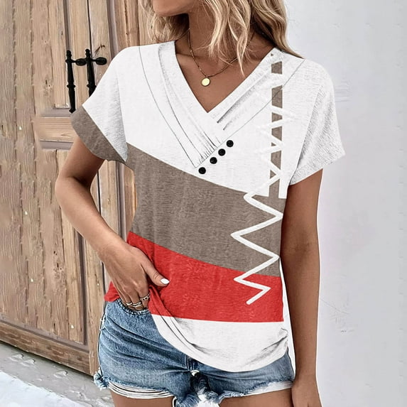 Plus Size Tops for Women V-Neck Casual Short-Sleeved Spring And Summer Blouses