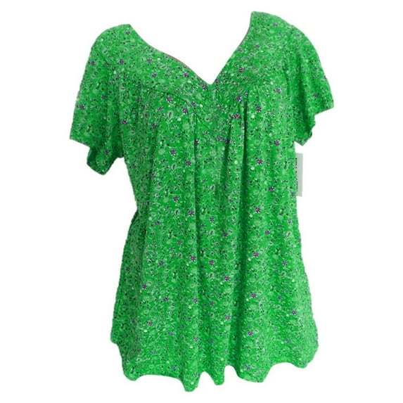 Plus Size Tops for Women V Neck Floral Printed Short Sleeve Shirts Summer Fashion Casual Blouses Going out Tee (XL, Green)