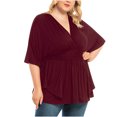 thumbnail image 1 of Plus Size Tops for Women V Neck Half Sleeve Ruffle Shirts Solid Color Ruched Casual Loose Flowy Summer Blouse Tee, 1 of 5