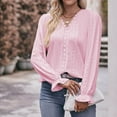 thumbnail image 1 of Plus Size Tops for Women V-Neck Long Sleeve Solid Loose T-shirt Pink M, 1 of 6