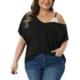 thumbnail image 1 of Agnes Orinda Women's Plus Size Tops V Neck One Cold Shoulder Short Sleeve t Shirt Summer Casual Blouse 4X Black, 1 of 6
