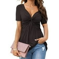 thumbnail image 1 of Plus Size Tops for Women V-neck Bow Sexy Short-sleeved Casual Blouses Black S, 1 of 6