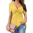 thumbnail image 1 of Plus Size Tops for Women V-neck Bow Sexy Short-sleeved Casual Blouses, 1 of 6