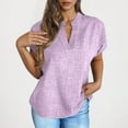 thumbnail image 1 of Plus Size Tops for Women V-neck Solid Color Short Sleeved Casual Loose T-shirt Pink 2XL, 1 of 6