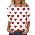 thumbnail image 1 of Plus Size Tops for Women Valentines Crewneck 3/4 Sleeve Tshirts Cute Heart Basic Tunic Holiday Top, 1 of 4