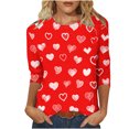thumbnail image 1 of Plus Size Tops for Women Valentines Crewneck 3/4 Sleeve Tshirts Cute Heart Basic Tunic Holiday Top, 1 of 4