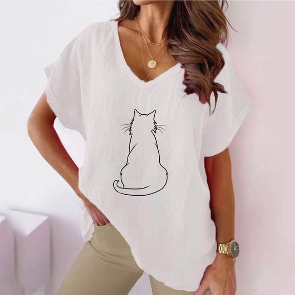 Plus Size Tops for Women Viikei Womens Plus Size Tops Short Sleeve,Women V-neck Print T-Shirts Fashion Comfortable Female Blouses White L