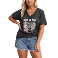 thumbnail image 1 of Plus Size Tops for Women Western Vintage Cowgirl Graphic Short Sleeve V-Neck T Shirts 2025 Summer Trendy Casual Basic Tees Grey 3XL, 1 of 4