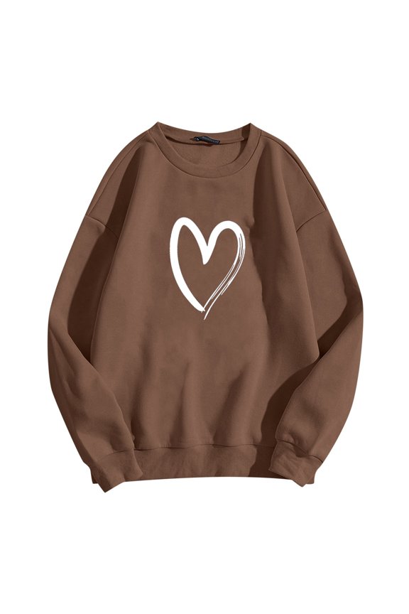 Plus Size Tops for Women Winter Loose Fit Crewneck Long Sleeve Dolman Cold Shoulder Plain Heart Print Leisure Ribbed Knit Top Tops(Coffee,S)