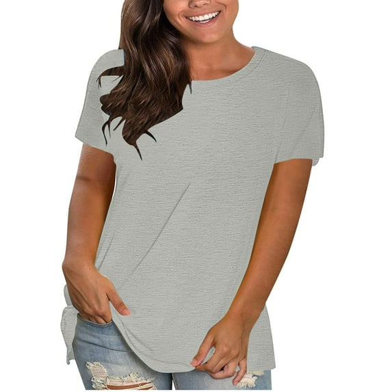 Plus Size Tops for Women Womens T Shirts Short Sleeve Crewneck Tunic Shirt Solid Color Loose Summer Tees Basic Tops Gray