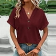 thumbnail image 1 of Plus Size Tops for Women's Fashion Casual Solid Button V Neck T-shirt Tops Blouse Clearacne under 5, 1 of 6