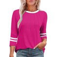 thumbnail image 1 of Plus Size Tops for Women under $5 3/4 Sleeve Color Block Round Neck Solid Color Casual Top Hot Pink XL, 1 of 5