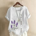 thumbnail image 1 of Plus Size Tops for Women under $5 Short Sleeve Button Floral Print Casual T-shirt Blouse White XL, 1 of 4