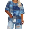 thumbnail image 1 of Plus Size Tops for Women with Prints Summer Trendy XL-5X Loose Fit Tee Shirt Short Sleeve Crewneck Tshirts (XL, Navy|Plaid), 1 of 6