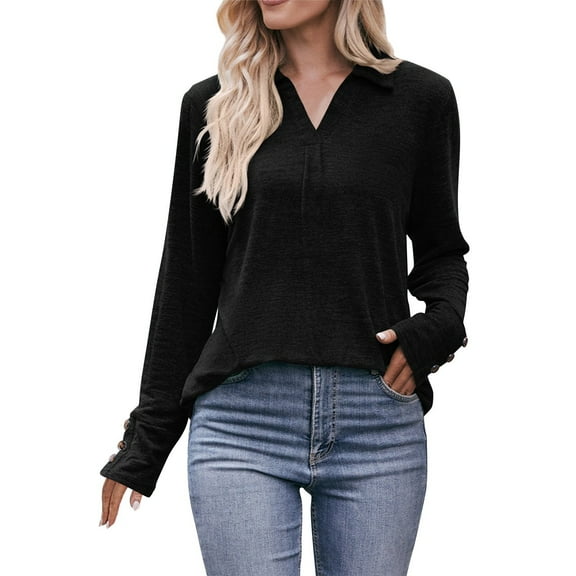Plus Size Tops for WomenWomen's Casual Fashion Comfortable Leisure Shirt Button Long Sleeve Tops