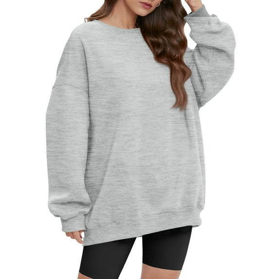 Plus Size Tops for WomenWomen's Casual Fashion Solid Long Sleeve O-Neck Pullover Hoodies Top Blouse