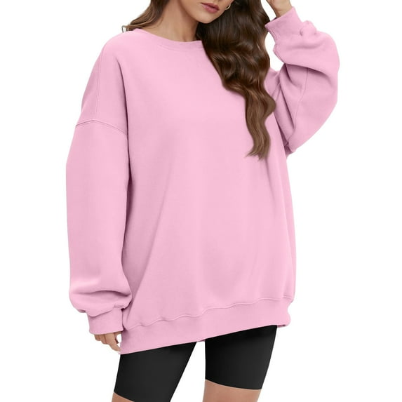 Plus Size Tops for WomenWomen's Casual Fashion Solid Long Sleeve O-Neck Pullover Hoodies Top Blouse