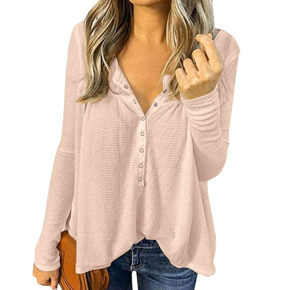 Plus Size Tops for WomenWomen's Fashion Button Down Collar Fall Loose Casual Long Sleeve Top