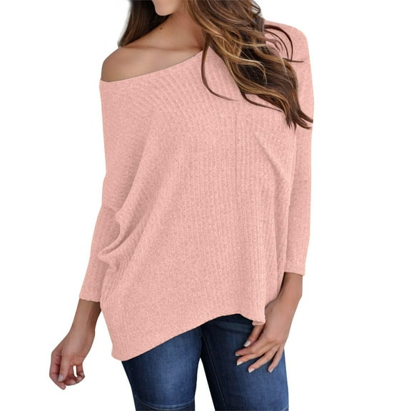 Plus Size Tops for WomenWomen's Fashion One Shoulder Sexy Long Sleeve Casual Solid Color With Pocket Top
