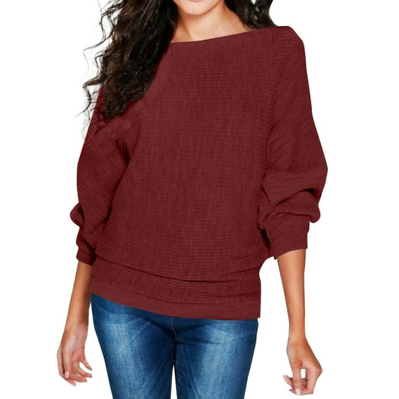 Plus Size Tops for WomenWomen's Fashion Round Neck Loose Casual Knit Long Sleeve Solid Color Top