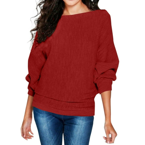 Plus Size Tops for WomenWomen's Fashion Round Neck Loose Casual Knit Long Sleeve Solid Color Top