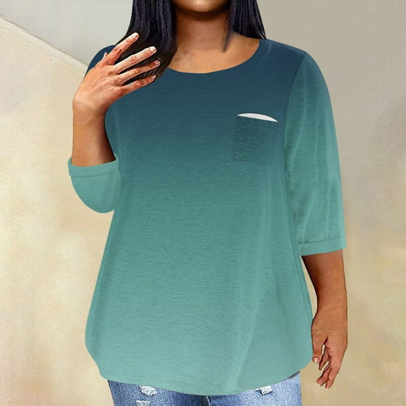 Plus Size Tops for WomenWomen's Fashionable Casual Three Quarter Sleeve Printed Round Neck Pullover 4/3 Sleeve Top