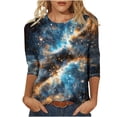 thumbnail image 1 of Plus Size Tops for Womens Crewneck 3/4 Sleeve Shirts Loose Casual Blouse Trendy Galaxy Print Tunic, 1 of 5