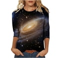 thumbnail image 1 of Plus Size Tops for Womens Crewneck 3/4 Sleeve Shirts Loose Casual Blouse Trendy Galaxy Print Tunic, 1 of 5