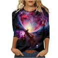 thumbnail image 1 of Plus Size Tops for Womens Crewneck 3/4 Sleeve Shirts Loose Casual Blouse Trendy Galaxy Print Tunic, 1 of 5
