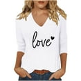 thumbnail image 1 of Plus Size Tops for Womens Heart Graphic 3/4 Sleeve Tshirts Valentine's Day Casual V Neck Tee Shirts, 1 of 3