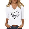 thumbnail image 1 of Plus Size Tops for Womens Heart Graphic 3/4 Sleeve Tshirts Valentine's Day Casual V Neck Tee Shirts, 1 of 3