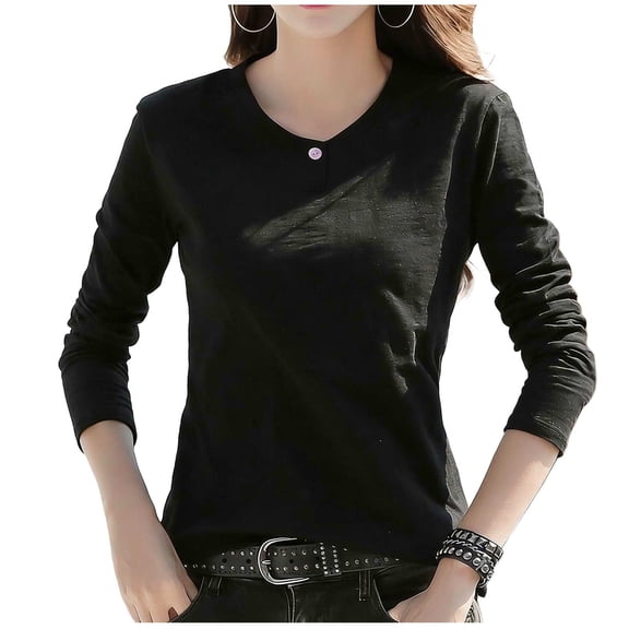 Plus Size Tops for Womens Long Sleeve Crewneck Solid Basic Shirts Loose Fit Slim Tunic Shirt Casual Work Blouse