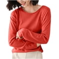 thumbnail image 1 of Plus Size Tops for Womens Tops Fashion Solid Color Knitwear Long Sleeved Blouses Round-Neck Fashionable Casual, 1 of 5