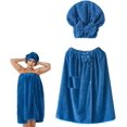 thumbnail image 1 of Plus Size Towel Wrap with Hair Towel for Women(63*31.5 inches-82.7*31.5 inches), Adjustable Women Shower Wrap Body Wrap Bath Towels, Comfortable Spa Bathrobe + Hair Drying Towel, Dark Blue, 1 of 8