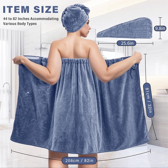Plus Size Towel Wrap with Hair Towel for Women(XXL-XXXXL), Adjustable Women Shower Wrap Body Wrap Bath Towels, Comfortable Spa Bathrobe + Hair Drying Towel, Dark Blue