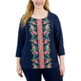 thumbnail image 1 of Plus Size Tropical Runway Jacquard Top Intrepid Blue Combo 3X, 1 of 1